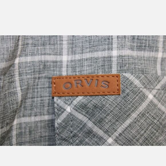 ORVIS MEN'S XL SHORT SLEEVE GRAY WHITE PLAID POCKET FRONT BUTTON UP SHIRT - Picture 5 of 8